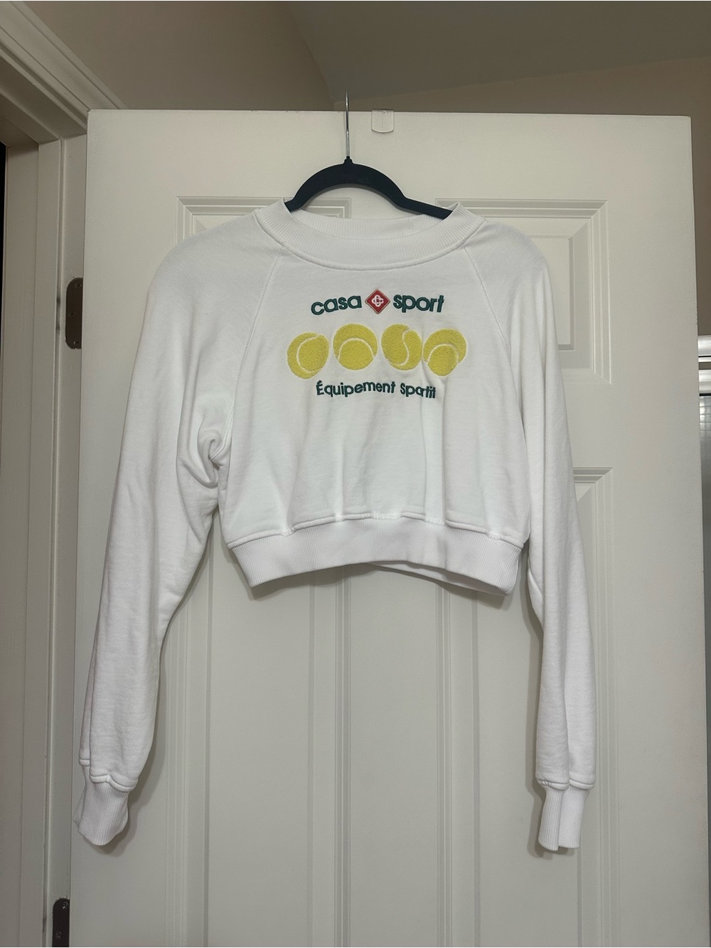Casa Sport White Cropped Crewneck Sweatshirt